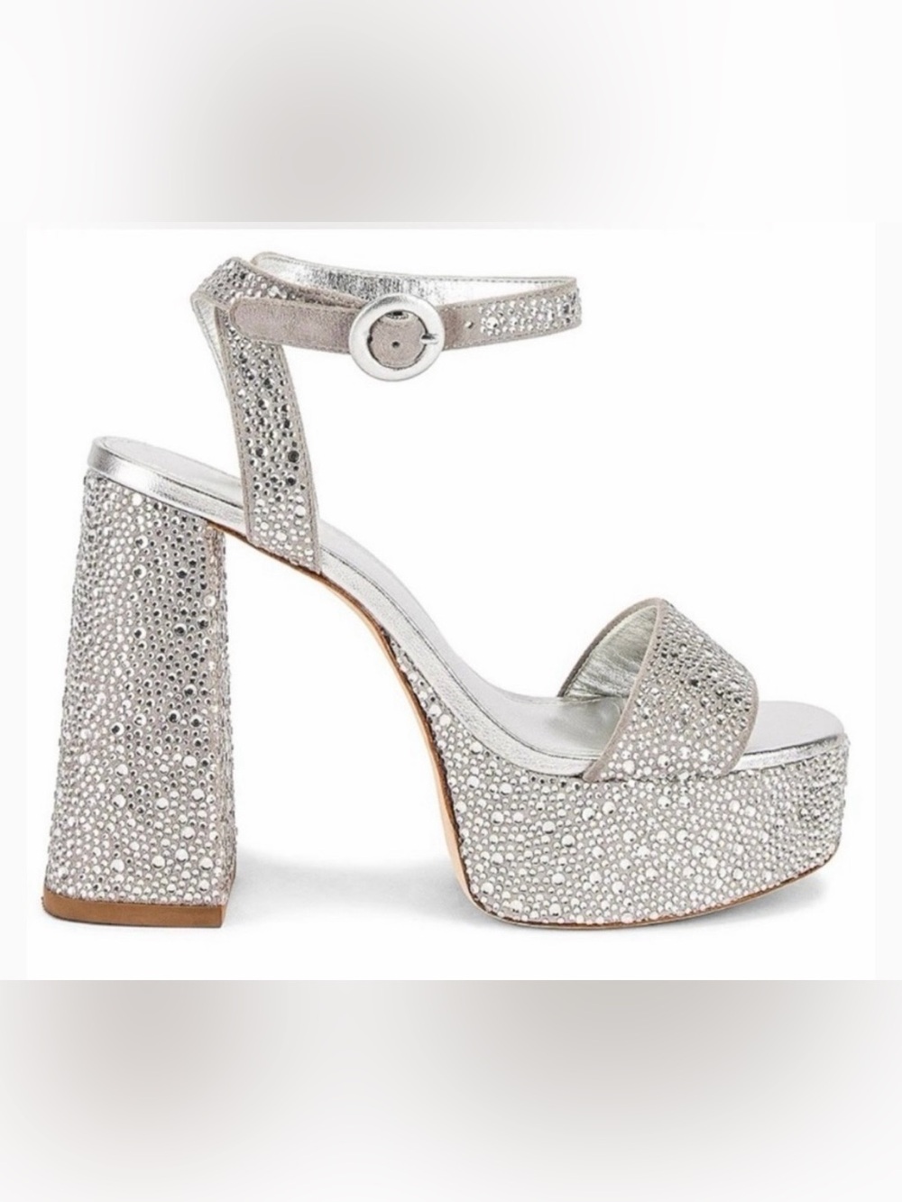 Larroude Silver Crystal Embellished Platform Sandals